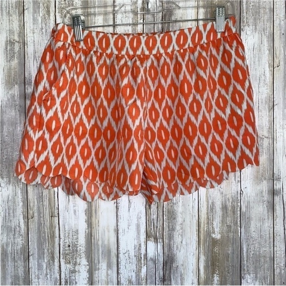 THML Pants - THML Orange Printed Scalloped Bottom Shorts